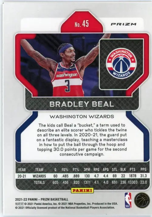 2021-22 Panini Prizm Silver #45 Bradley Beal Washington Wizards Card NBA NM-MT