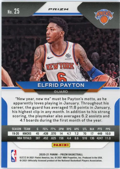 2020-21 Panini Prizm Red White and Blue #25 Elfrid Payton New York Knicks NM-MT