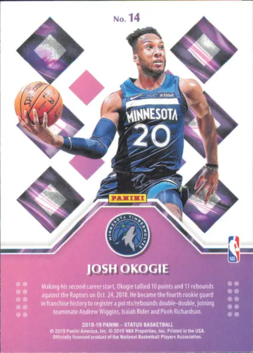 2018-19 Panini Status Rookie Credentials #14 Josh Okogie Timberwolves Card NM-MT