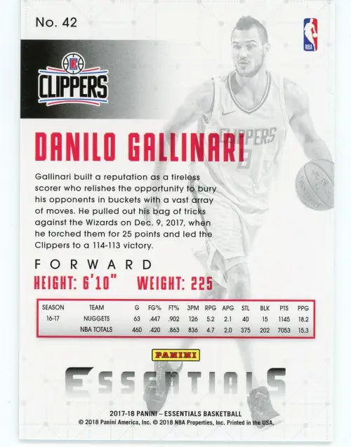 2017-18 Panini Essentials Spiral #42 Danilo Gallinari Los Angeles Clippers NM-MT