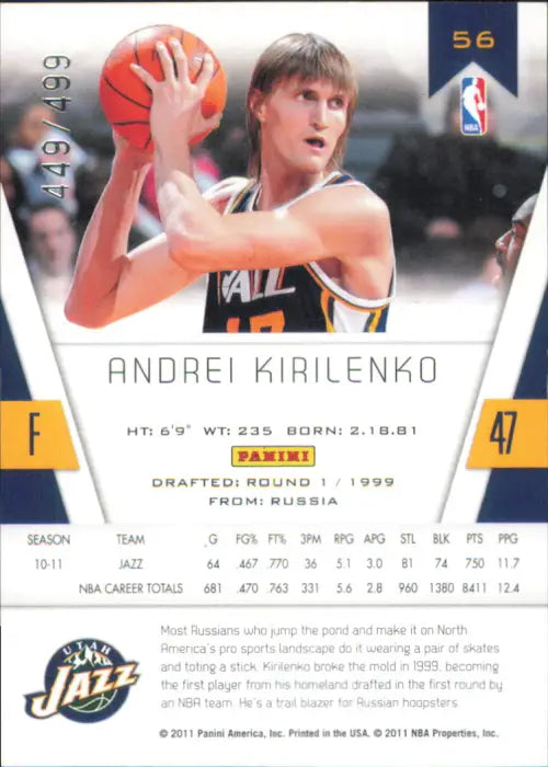 2010-11 Totally Certified Red #56 Andrei Kirilenko /499 Utah Jazz Card NBA NM-MT