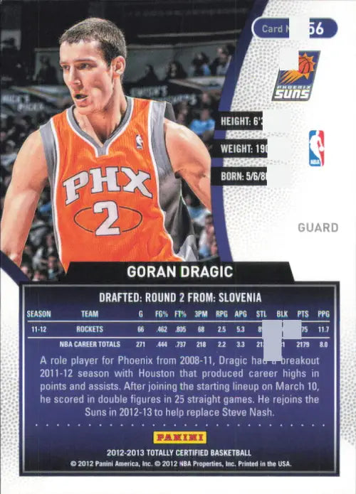 2012-13 Totally Certified Red #56 Goran Dragic /499 Phoenix Suns Card NBA NM-MT