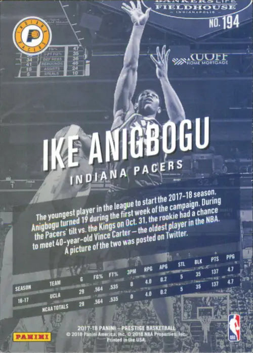 2017-18 Prestige #194 Ike Anigbogu Rookie Utah Jazz Basketball Card NBA NM-MT