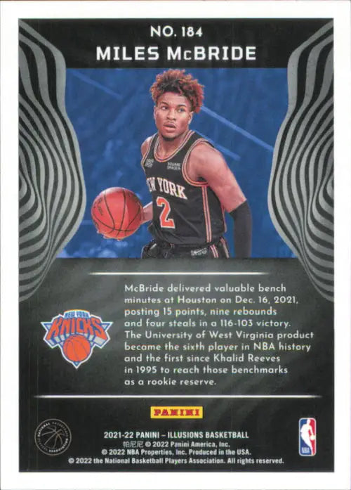 2021-22 Panini Illusions #184 Miles McBride Rookie New York Knicks Card NM-MT