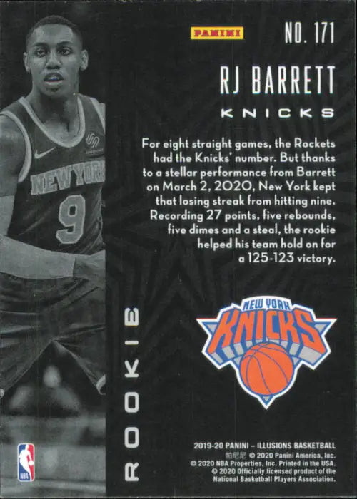 2019-20 Panini Illusions #171 RJ Barrett Rookie New York Knicks Basketball NM-MT