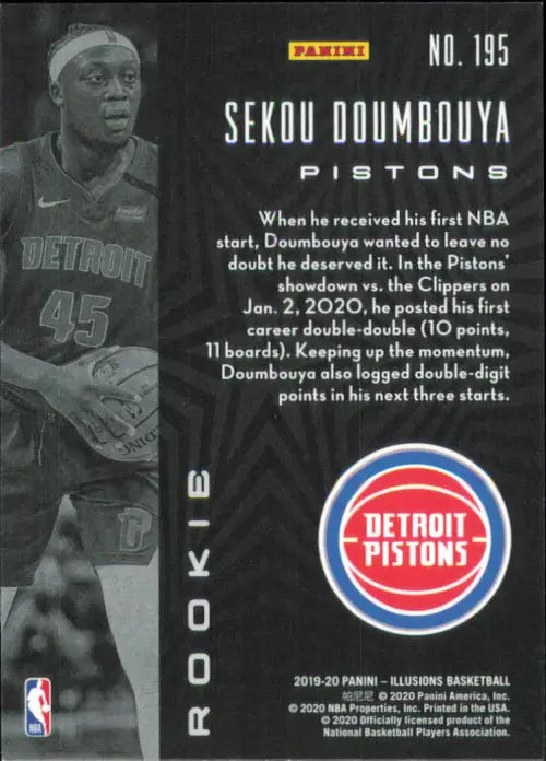 2019-20 Panini Illusions #195 Sekou Doumbouya Rookie Detroit Pistons Card NM-MT