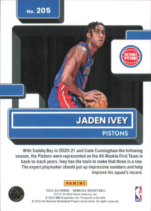 2022-23 Donruss #205 Jaden Ivey Rookie Detroit Pistons Basketball Card NBA NM-MT