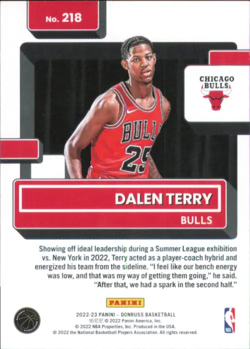 2022-23 Donruss #218 Dalen Terry Rookie Chicago Bulls Basketball Card NBA NM-MT