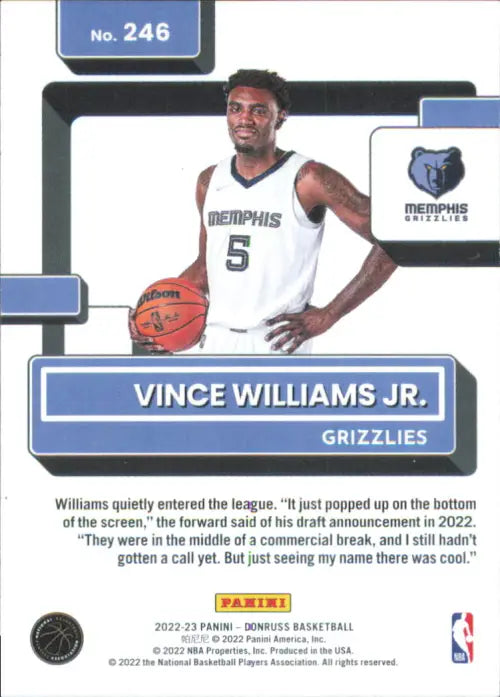 2022-23 Donruss #246 Vince Williams Jr Rookie Memphis Grizzlies Basketball NM-MT