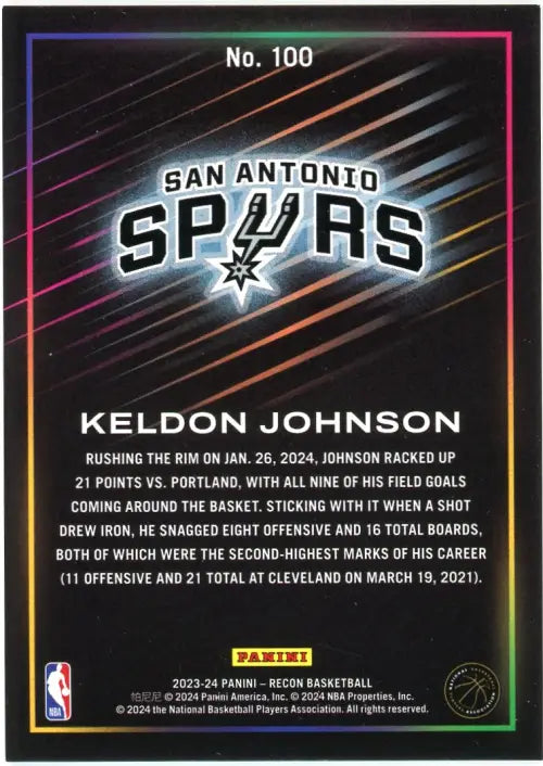 2023-24 Panini Recon Holo #100 Keldon Johnson San Antonio Spurs Basketball NM-MT