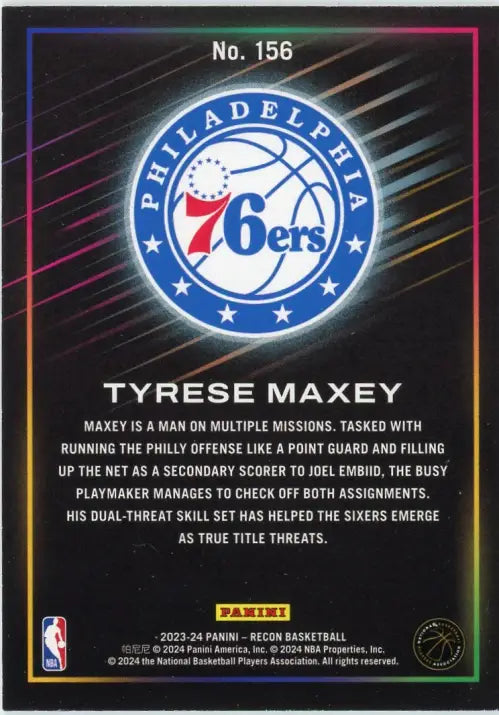 2023-24 Panini Recon Holo #156 Tyrese Maxey Philadelphia 76ers Basketball NM-MT