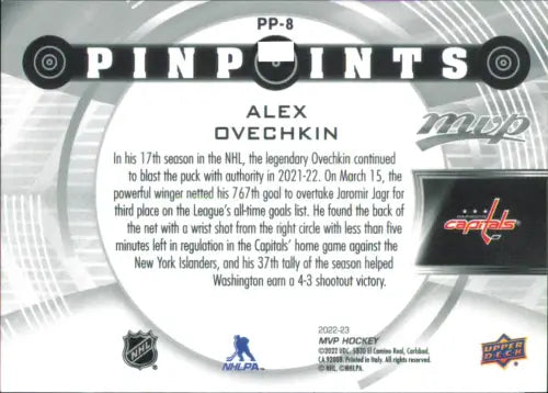 2022-23 Upper Deck MVP Pinpoints #PP8 Alex Ovechkin Washington Capitals NM-MT