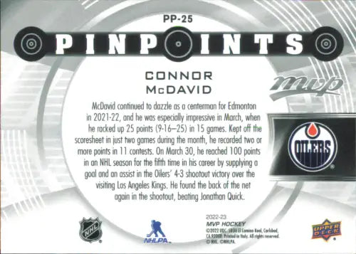 2022-23 Upper Deck MVP Pinpoints #PP25 Connor McDavid Edmonton Oilers Card NM-MT