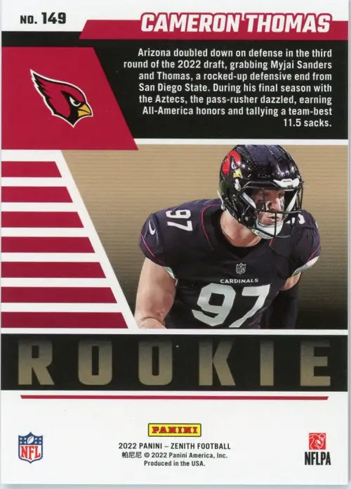 2022 Zenith #149 Cameron Thomas Rookie Arizona Cardinals Football Card NFL NM-MT