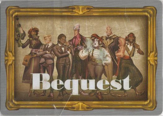 Ornate golden frame with diverse historical figures in WizKids 2021 Bequest Card Game promo pack