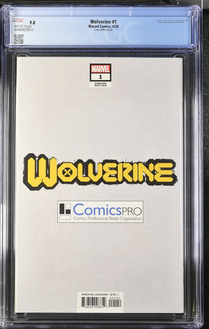 CGC-graded Wolverine #1 2020 ComicsPro Edition Blue Kubert comic book with white cover