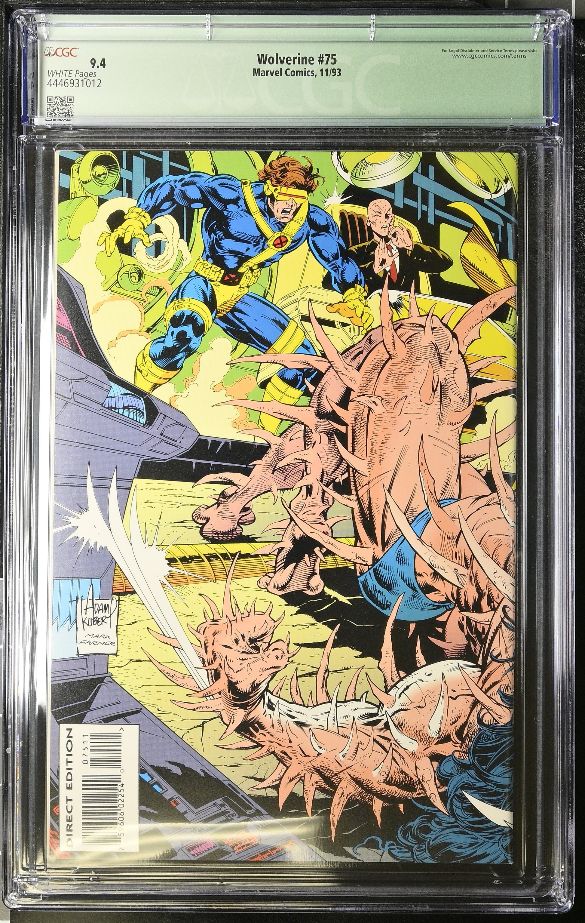 Graded Wolverine #75 comic with dynamic superhero battle art and Larry Hama signature