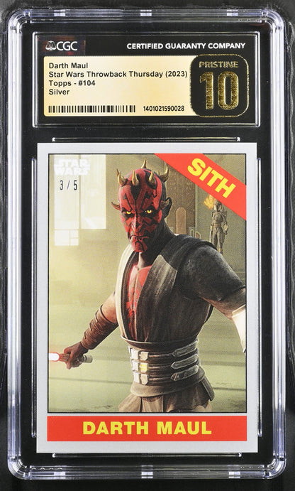 Graded trading card of Darth Maul in protective case from Star Wars Trading Cards