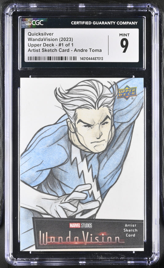 Graded sketch card of Quicksilver by Andre Toma in protective case for trading cards