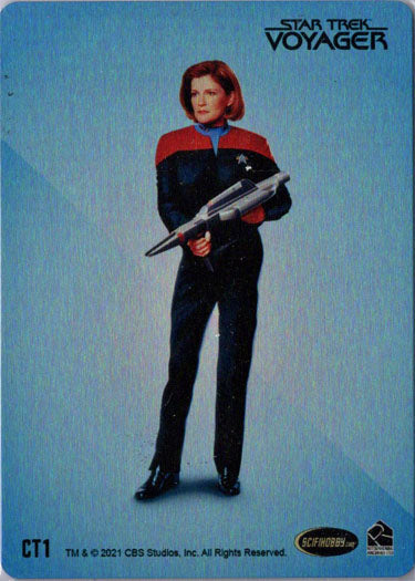 Starfleet officer from Star Trek Voyager with phaser on Women of Star Trek metal case topper