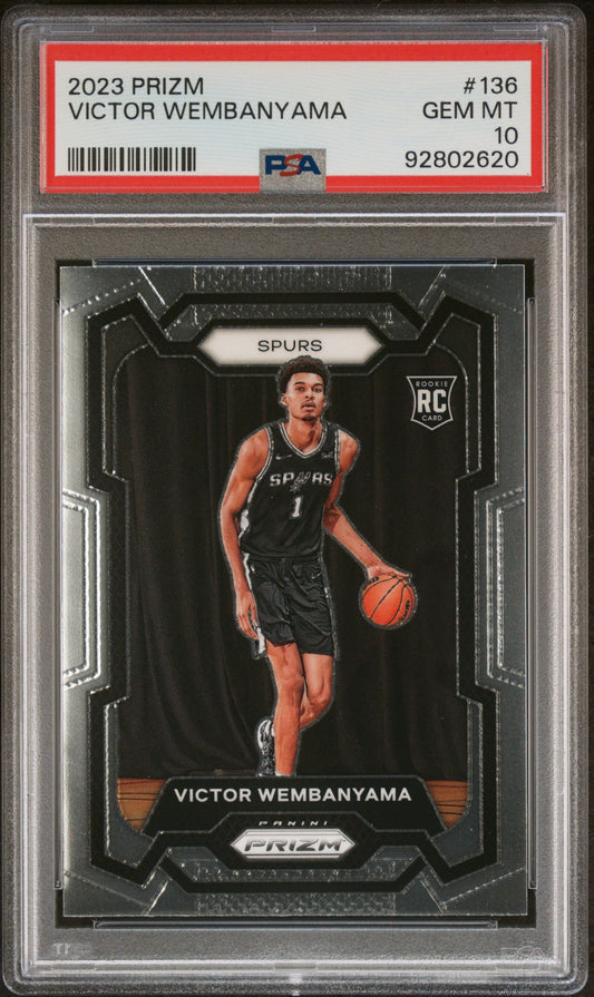 Victor Wembanyama 2023 Panini Prizm #136 PSA 10 Gem Mint Brooklyn Nets dribbling card