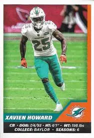 2021 Panini Stickers #70 Xavien Howard Miami Dolphins NFL Football Card NM-MT