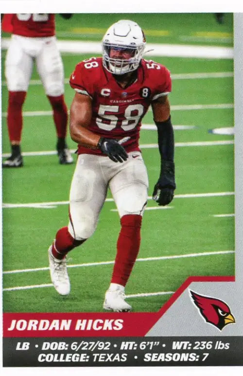 2021 Panini Stickers #500 Jordan Hicks Arizona Cardinals Football NFL Card NM-MT