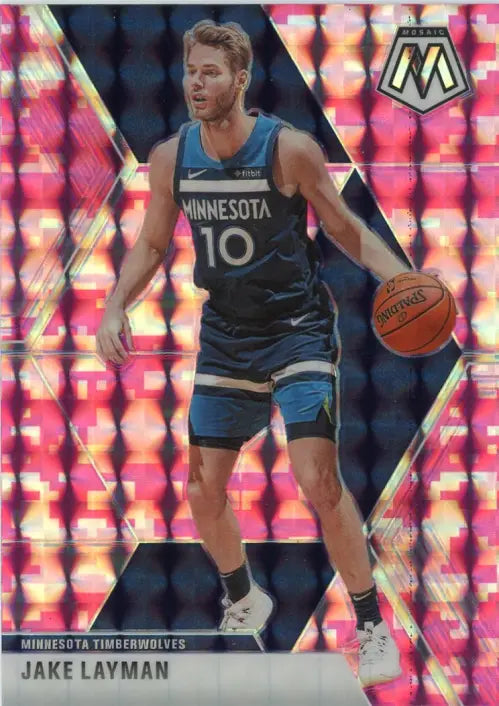 2019-20 Panini Mosaic Pink Camo #123 Jake Layman Timberwolves Basketball NM-MT