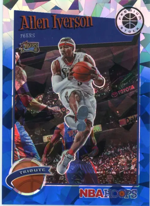 2019-20 Hoops Premium Stock Blue Cracked Ice #285 Allen Iverson 76ers Card NM-MT