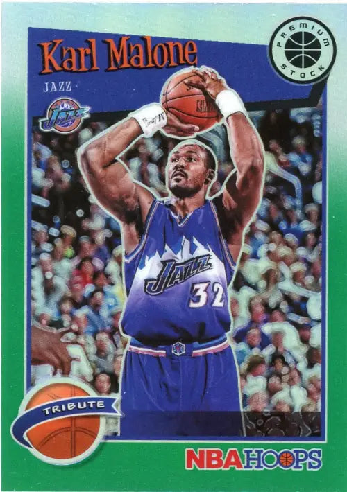 2019-20 Hoops Premium Stock Green #286 Karl Malone Utah Jazz Basketball NM-MT