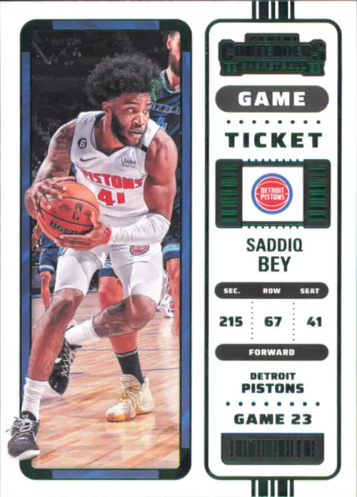 2022-23 Panini Contenders Game Ticket Green #40 Saddiq Bey Detroit Pistons NM-MT