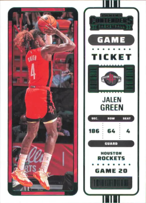 2022-23 Panini Contenders Game Ticket Green 70 Jalen Green Houston Rockets NM-MT