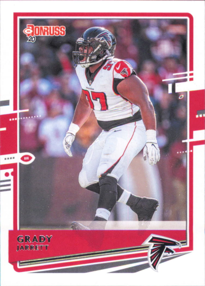 Football trading card of Grady Jarrett in Atlanta Falcons away uniform for NFL collectors