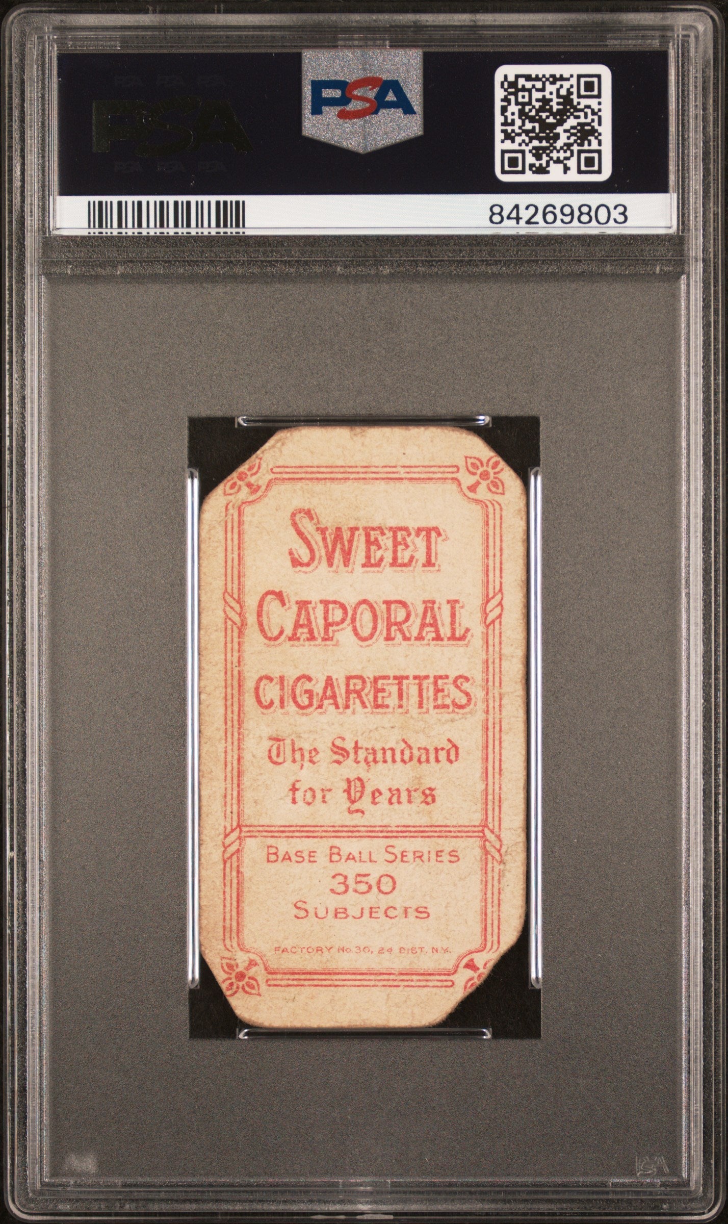 PSA-graded back of T206 Sweet Caporal 350/30 With Bat PSA Authentic Altered trading card