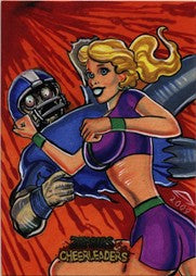 Stylized illustration of a blonde female football player on Anthony Hochrein’s sketch card