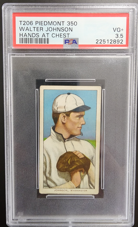 PSA-graded Walter Johnson T206 Piedmont 350 baseball card in VG+ 3.5 condition