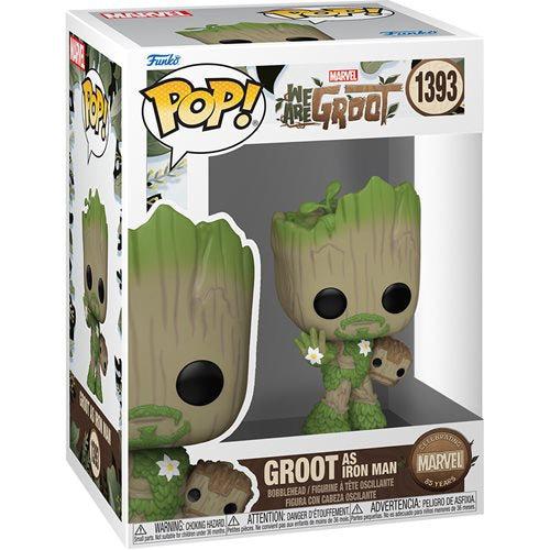 Iron Man Funko Pop vinyl figure of Groot holding a raccoon with flowers #1393