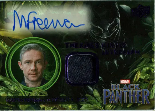 Autographed Black Panther trading card featuring Martin Freeman and costume fabric swatch