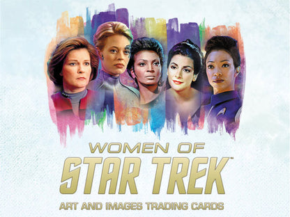 Artistic portrait collage of women from Star Trek against a vibrant background