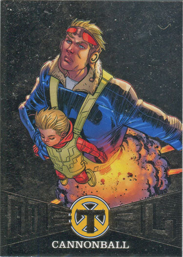 Cannonball flies with a younger figure on X-Men 2018 Metal Blasters Chase Card MB23