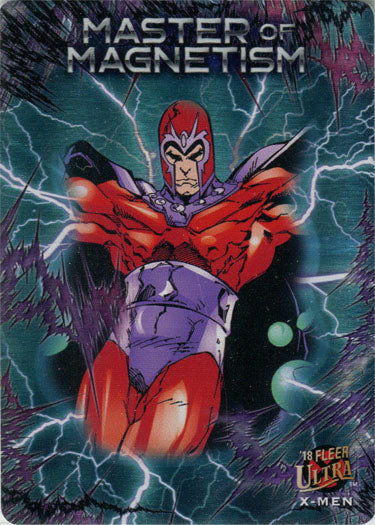 Costumed superhero with red helmet and cape on X-Men 2018 Magnetism Metal trading card