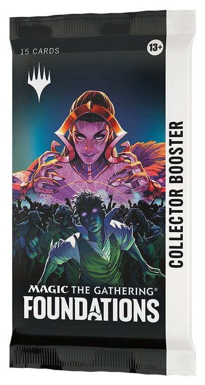 Magic: The Gathering Foundations collector booster pack with fantasy artwork and magic elements