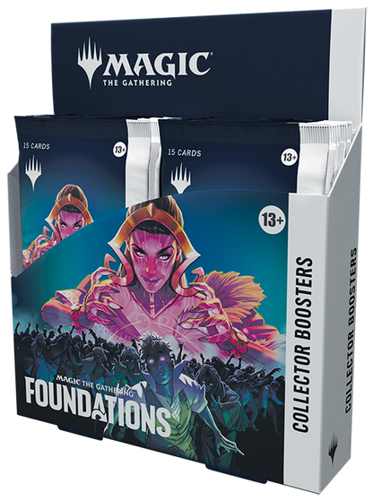 Magic The Gathering Foundations Collector Booster Box with vibrant pink and purple artwork