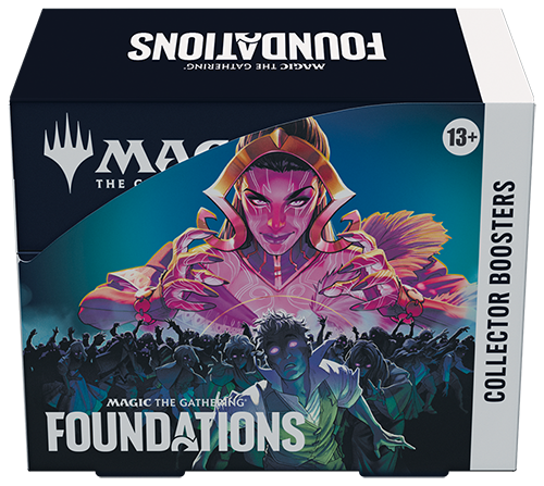 Magic the Gathering Foundations Collector Booster Box with vibrant pink-toned artwork