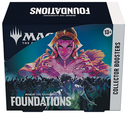 Magic the Gathering Foundations Collector Booster Box with vibrant pink-toned artwork