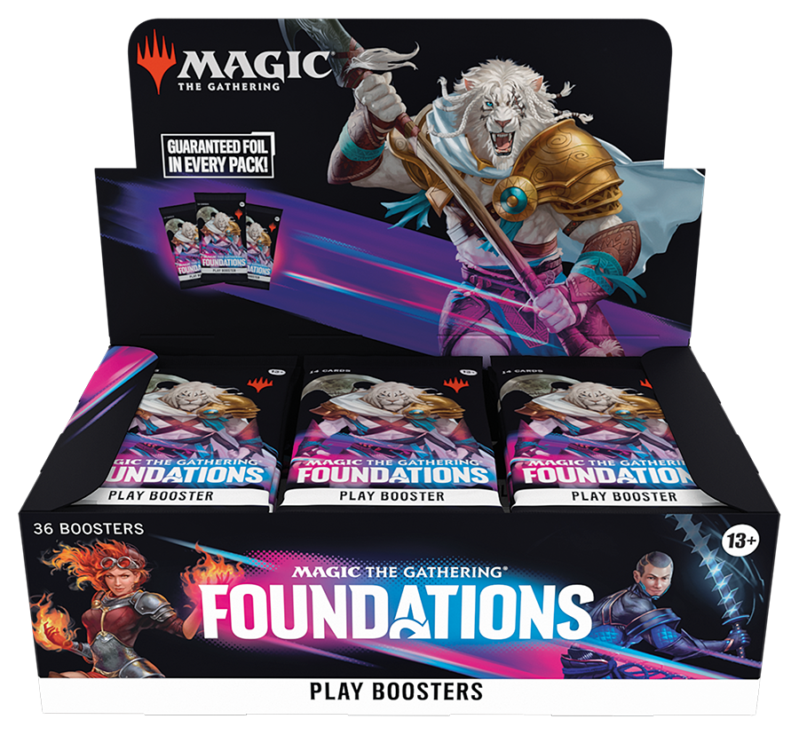 Magic The Gathering Foundations Play Booster Box display with 36 play boosters