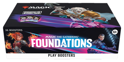 Magic: The Gathering Foundations Play Booster Box with vibrant fantasy artwork and characters