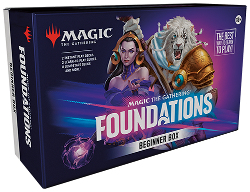 Magic The Gathering Foundations Beginner Box with fantasy character art in purple and blue