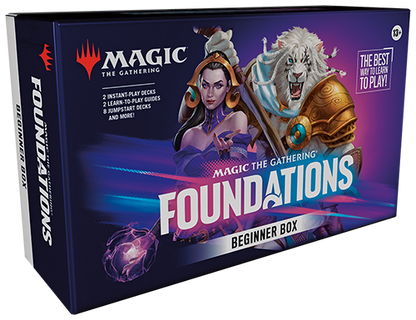 Magic The Gathering Foundations Beginner Box with fantasy character art in purple and blue