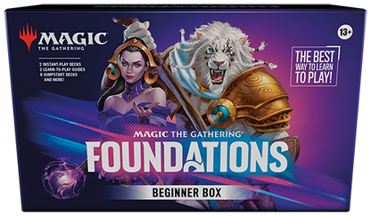 Magic: The Gathering Foundations Beginner Box with fantasy artwork and white beast cover